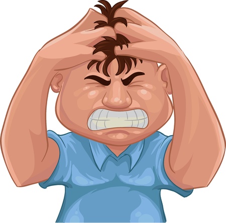 A guy grabbing his hair with angryのイラスト素材
