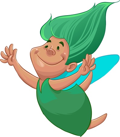 happy green fairy flying with her green hairのイラスト素材