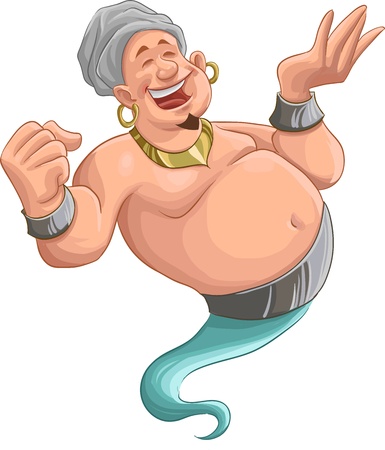 happy fat genie smiley in the moment when he appearsのイラスト素材
