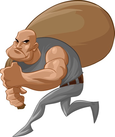 a bad robber with a sack of money, he is running carefullyのイラスト素材