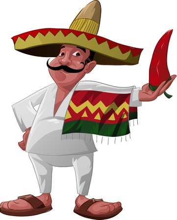 a traditional mexican with a sombrero and a big jalapenoのイラスト素材