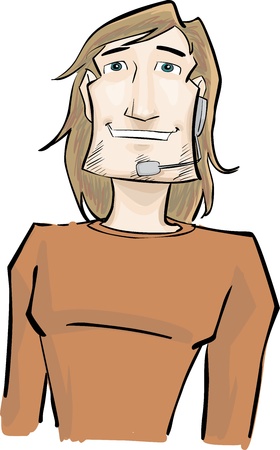 Call center friendly operator with a orange t-shirt smilingのイラスト素材
