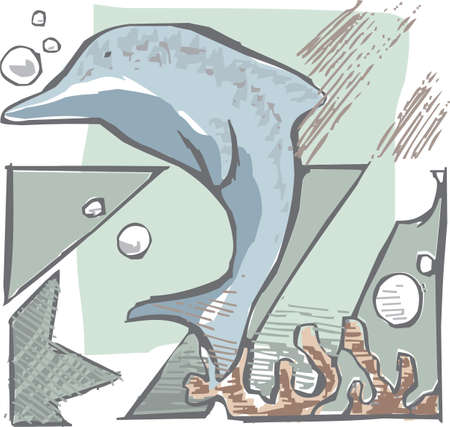 blue and cute dolphin under the see のイラスト素材