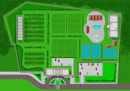 the soccer players training center with a lot of fieldsの写真素材