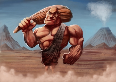 strong caveman with his club in a ancient backgroundの写真素材