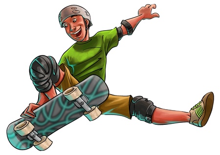 young skater jumping and doing a trick with his skate boardの写真素材