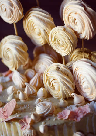 Cake with meringue as sweet treat and dessert.の写真素材