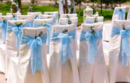Wedding ceremony decorations in the summer garden.の写真素材