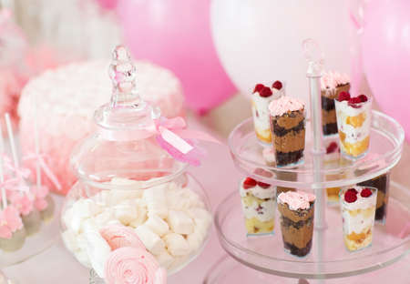 Dessert table for a party, sweet treat and dessert.