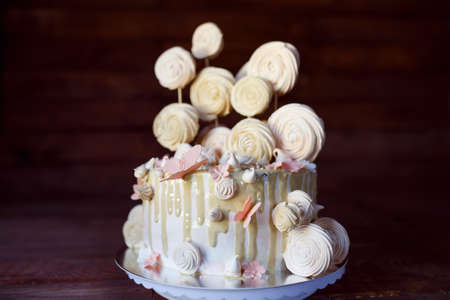 Cake with meringue as sweet treat and dessert.の写真素材