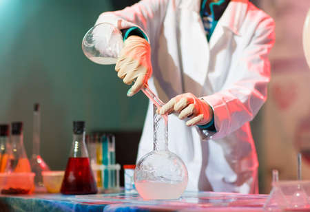 Experiments in a chemistry lab. conducting an experiment in the laboratory.の写真素材