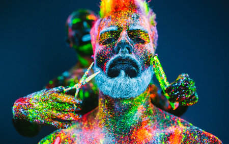 Concept. A bearded man in Barbershop. A stylish bearded man is trimmed in Barber Shop. The man is...