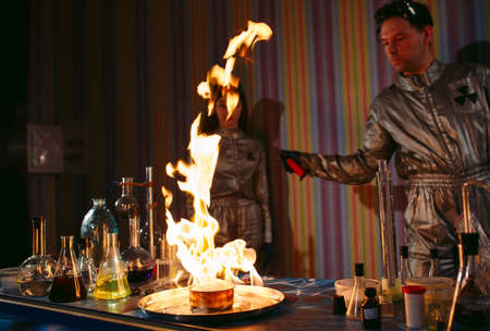 Explosion during the experiment. Unsuccessful experiment in the chemical laboratory.の写真素材
