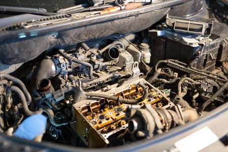 Disassembled motor vehicle for repairの写真素材