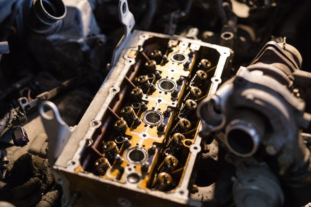 Disassembled motor vehicle for repair.