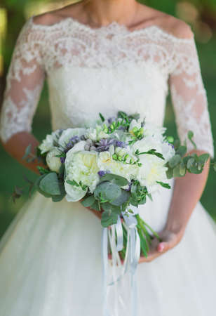 Wedding bouquet as a symbol of tenderness and beauty, close-up.の写真素材
