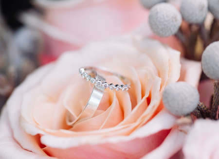 Wedding rings as a symbol of love and loyalty close upの写真素材
