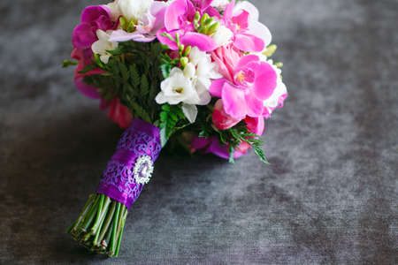 Wedding bouquet as a symbol of tenderness and beauty, close-up.の写真素材