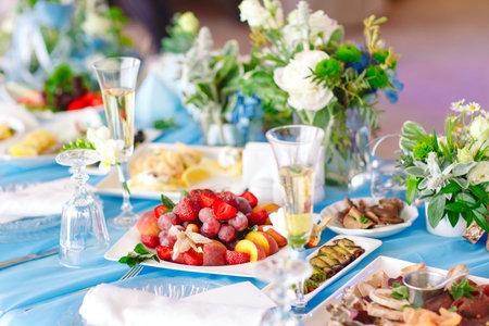 Wedding Table setting in the restaurant. Wed banquet.