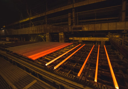 Hot square steel bloom on the roll-table