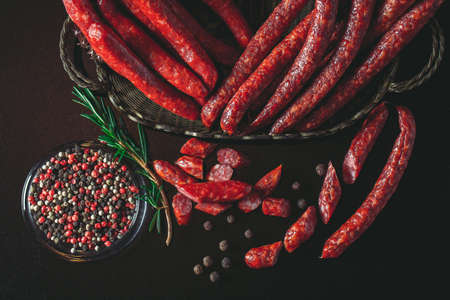 Hunting Sausages sausages On a dark backgroundの写真素材