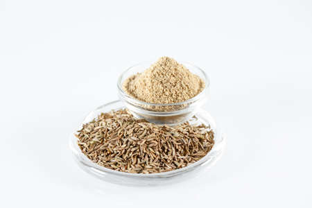 Cumin Isolated on the white background in a plateの写真素材