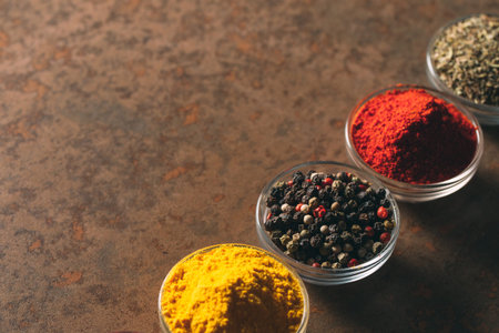 The Different Spices. Spices on stone background.