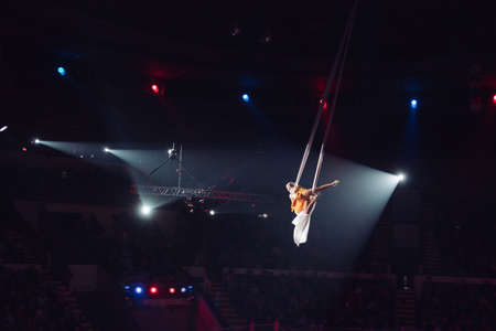 Girls aerial professional acrobatics in the Circus.の写真素材