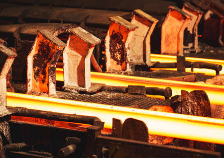 Hot billet bloom continuous casting, also called strand casting.の写真素材