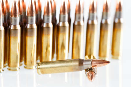 Hunting cartridges of caliber on a white background. 308 Winの写真素材
