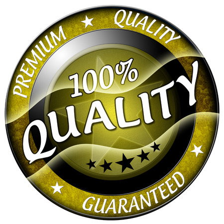 100 quality icon golden isolatedの写真素材