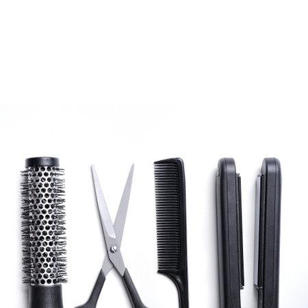 hairdressing accessories set for cutting and styling hair isolated with white background down