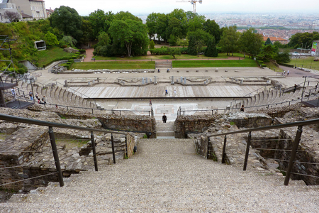 High angle view of the steps amphitheater with perspective of Lyon France. Horizontal compositionの写真素材