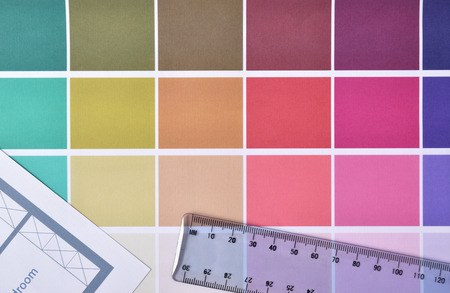 Color palette for housing decoration project with detail of plan and rule. Top viewの写真素材