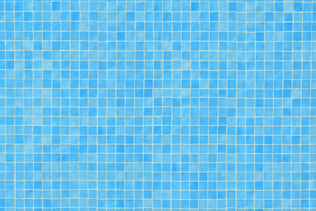 Blue ceramic tile mosaic in swimming pool texture. Horizontal compositionの写真素材