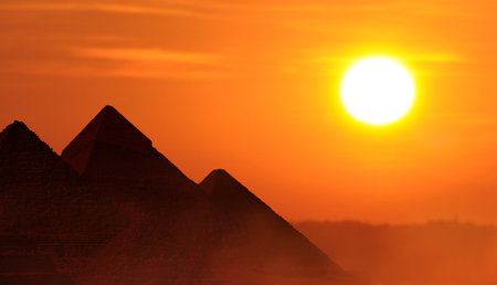 Vacation travel concept to Egypt with backlight monument
