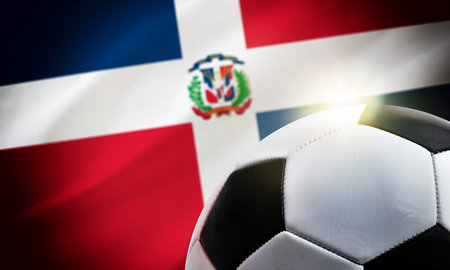 Dominican Republic soccer background with ball and the country's flag in the background.の写真素材