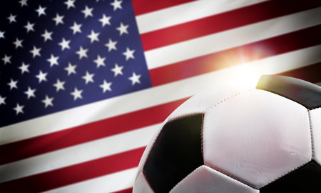 United States soccer background with ball and the country's flag in the background.の写真素材