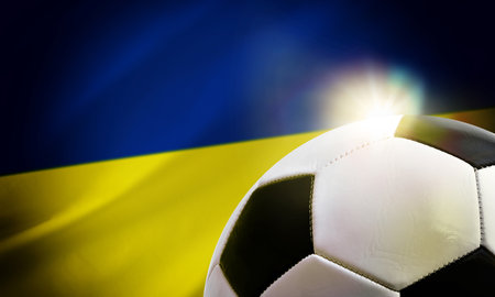 Ukraine soccer background with ball and the country's flag in the background.の写真素材
