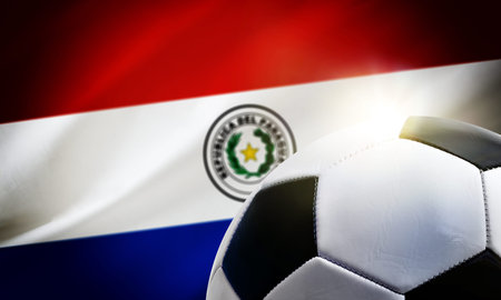 Paraguay soccer background with ball and the country's flag in the background.の写真素材