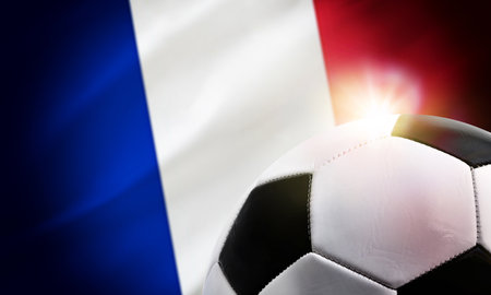 France soccer background with ball and the country's flag in the background.の写真素材