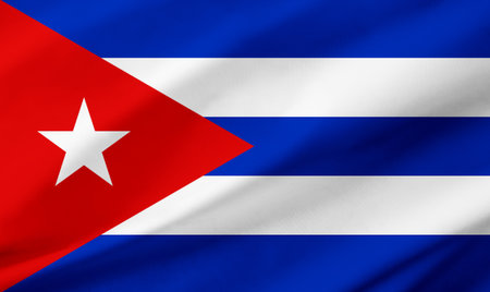 Background detail of Cuba flag occupying the entire frame with waving fabric texture.の写真素材