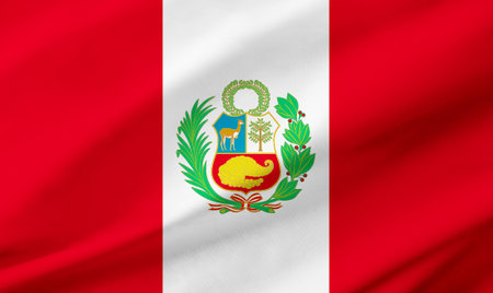 Background detail of Peru flag occupying the entire frame with waving fabric texture.の写真素材