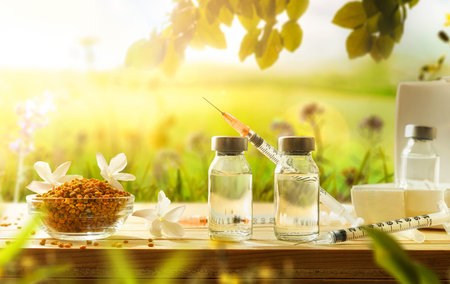 Concept of vaccination against seasonal allergic rhinitis caused by pollen from flowers and plants...