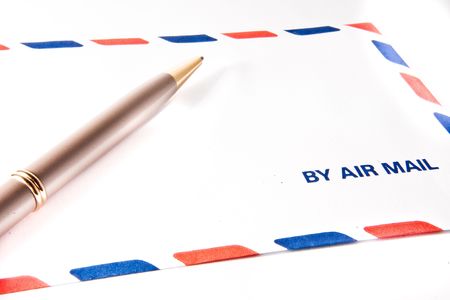 pen and air mail letterの写真素材