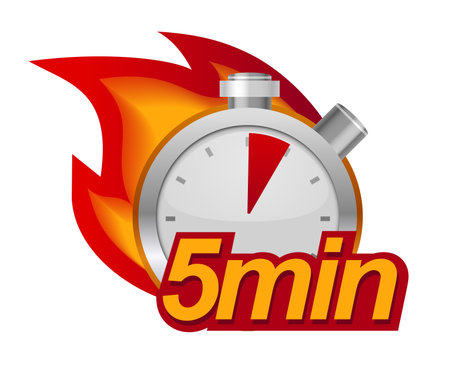 Five minutes timer with fire on background
