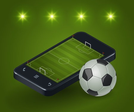 Modern smartphone with a soccer field on the screen and the lights around.のイラスト素材
