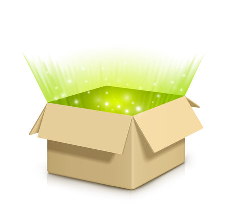 Brown box with something shiny inside  EPS 10  Fully transparent  Any background can be used のイラスト素材
