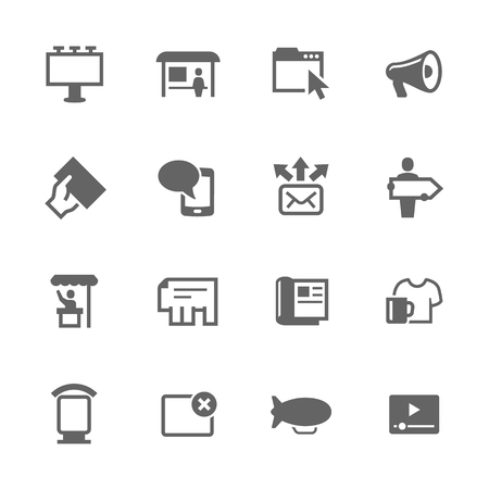 Simple Set of Advertisement Related Vector Icons. Contains such icons as magazine, billboard, web-banner and more.のイラスト素材