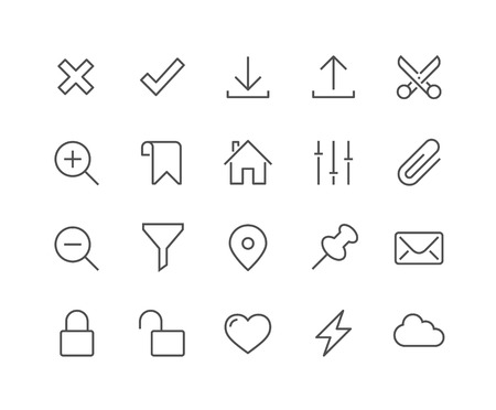 Simple Set of Interface Related Line Icons. Contains such Icons as Accept, Decline, Zoom, Lock, Unlock, Download, Upload and more. Editable Stroke. 48x48 Pixel Perfect.のイラスト素材